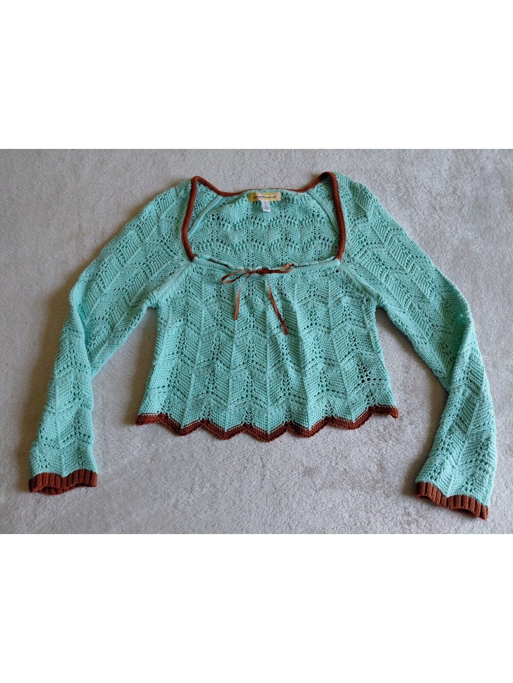 Womens Crochet Crop Top Sz Lg Boho Festival Coquette Knit Indie Retro